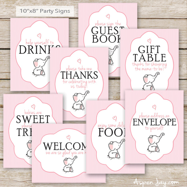 Pink Elephant Baby Shower Decor Package