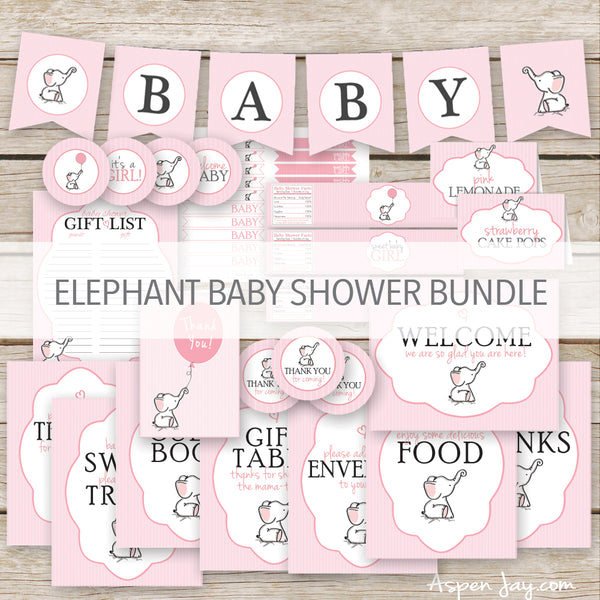 Pink Elephant Baby Shower Decor Package