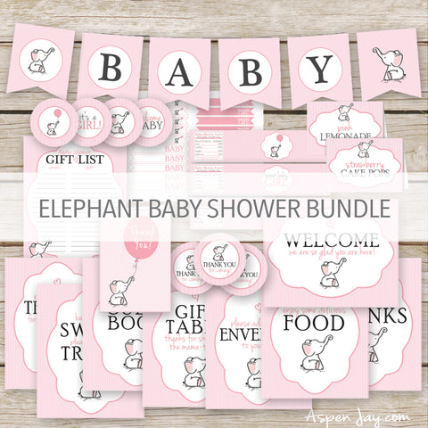 Pink Elephant Baby Shower Decor Package