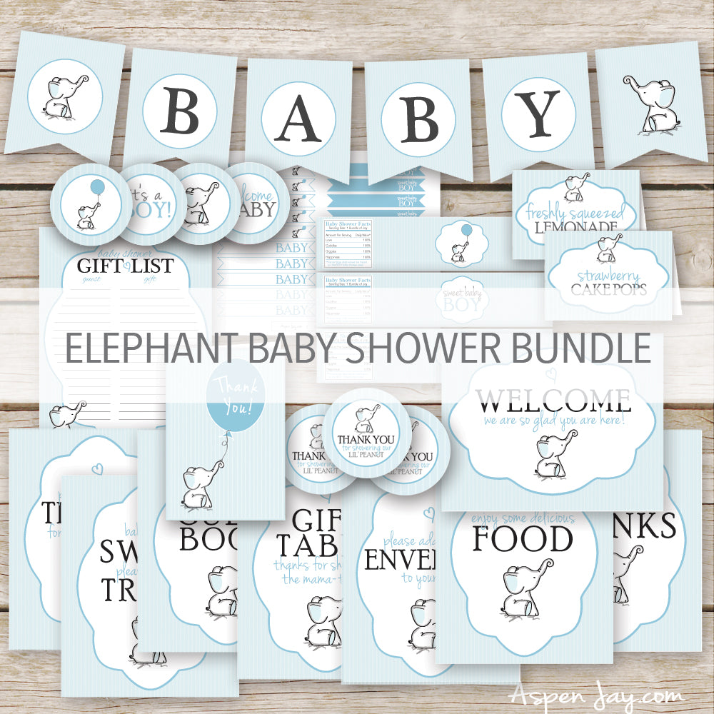 Blue Elephant Baby Shower Decor Package