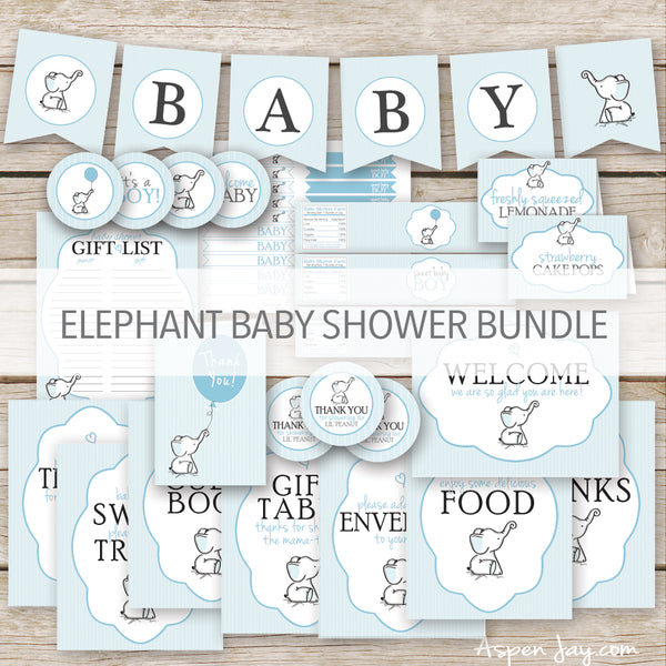 Blue Elephant Baby Shower Decor Package