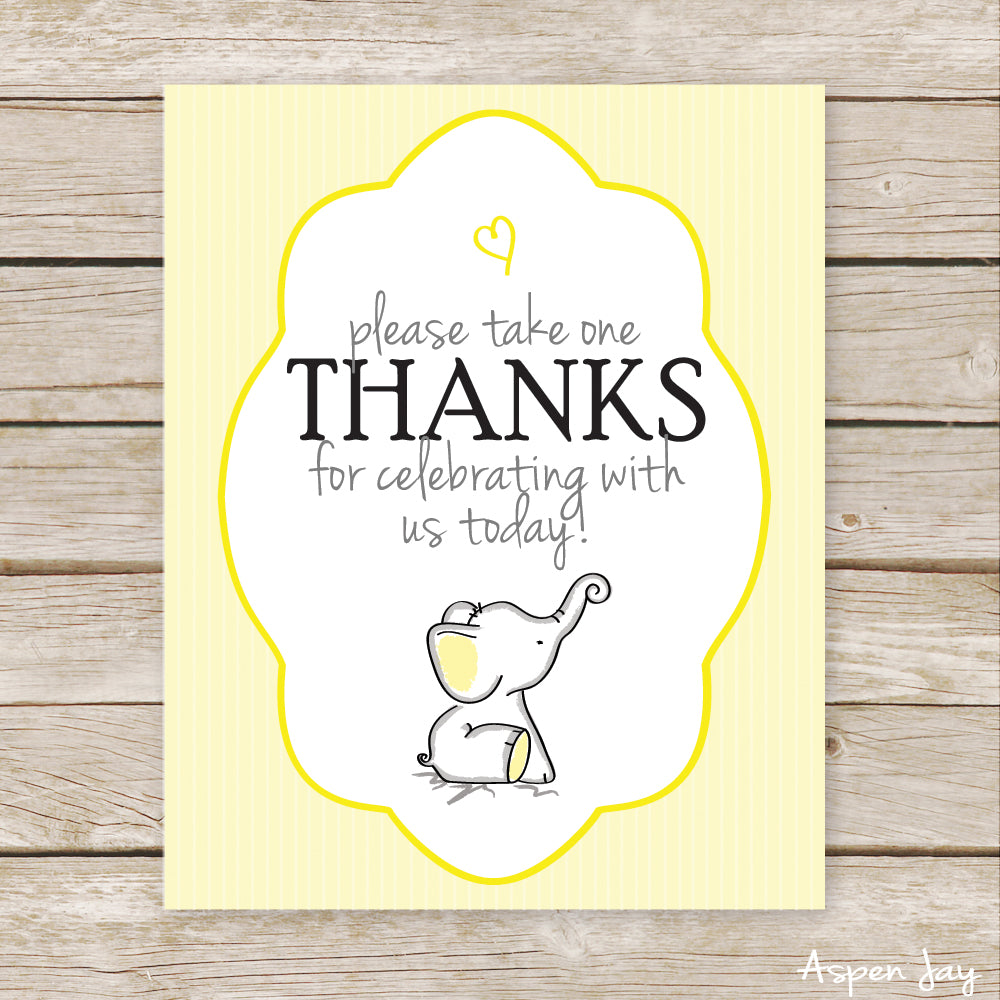 Yellow Elephant Favor Sign