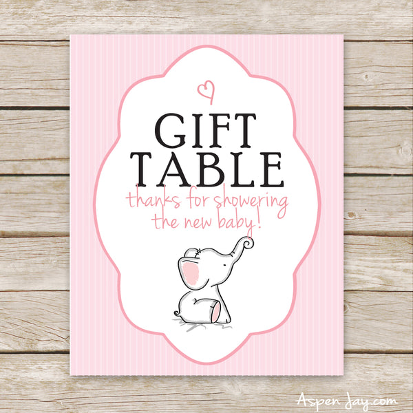 Pink Elephant Gift Table Sign