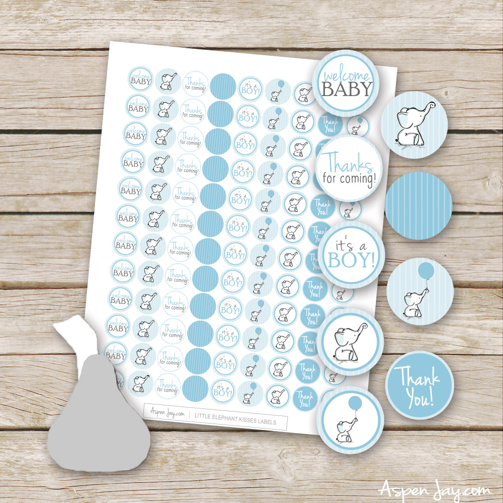 Blue Elephant Shower Kiss Stickers