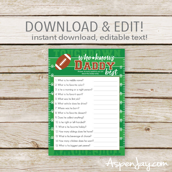 Football Who Knows Daddy Best - editable text