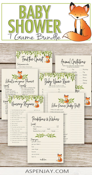 7 Fox Baby Shower Games Pack