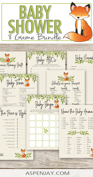 8 Fox Baby Shower Games Pack