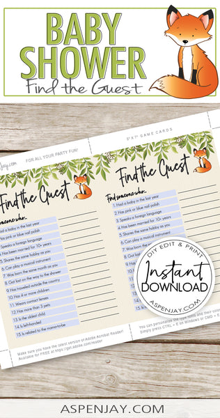 7 Fox Baby Shower Games Pack