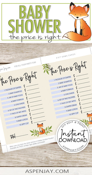 8 Fox Baby Shower Games Pack