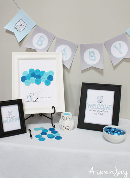 Blue Owl Baby Shower Table Signs