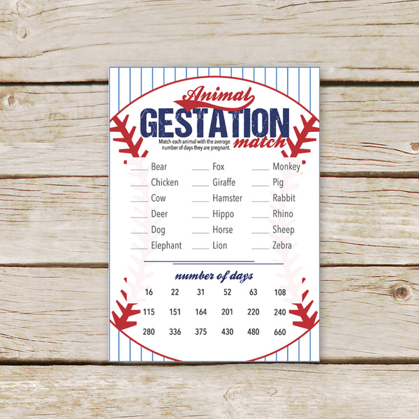 Baseball Animal Gestation Match