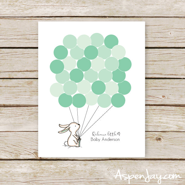 Green Bunny Balloon Guest Book