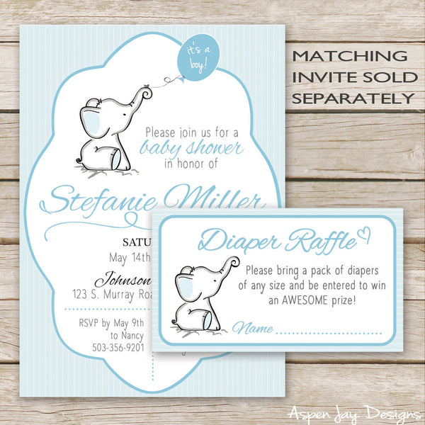 Blue Elephant Diaper Raffle Tickets & Sign