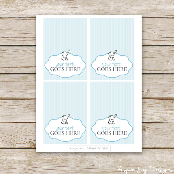 Editable Blue Elephant Party Labels