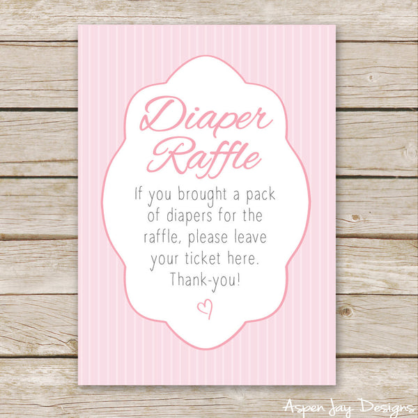Pink Elephant Diaper Raffle Tickets & Sign