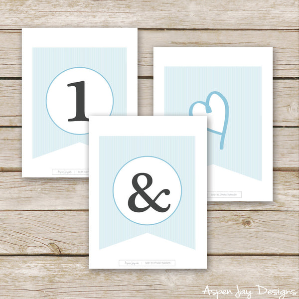 Blue Elephant Banner - ALL Letters & Numbers