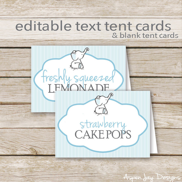 Editable Blue Elephant Party Labels