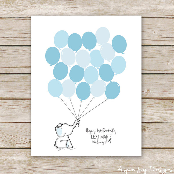 Blue Elephant Balloon Guest Book