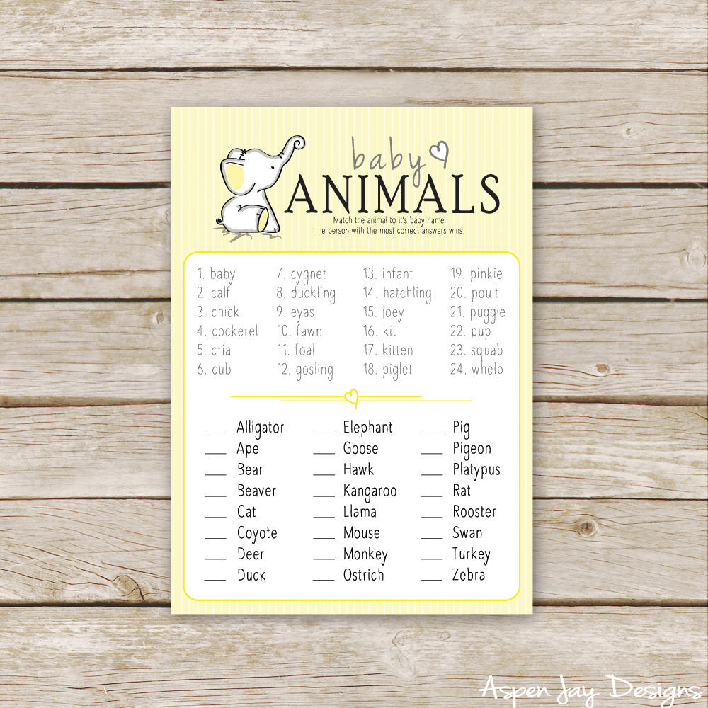 Yellow Elephant Baby Animal Names