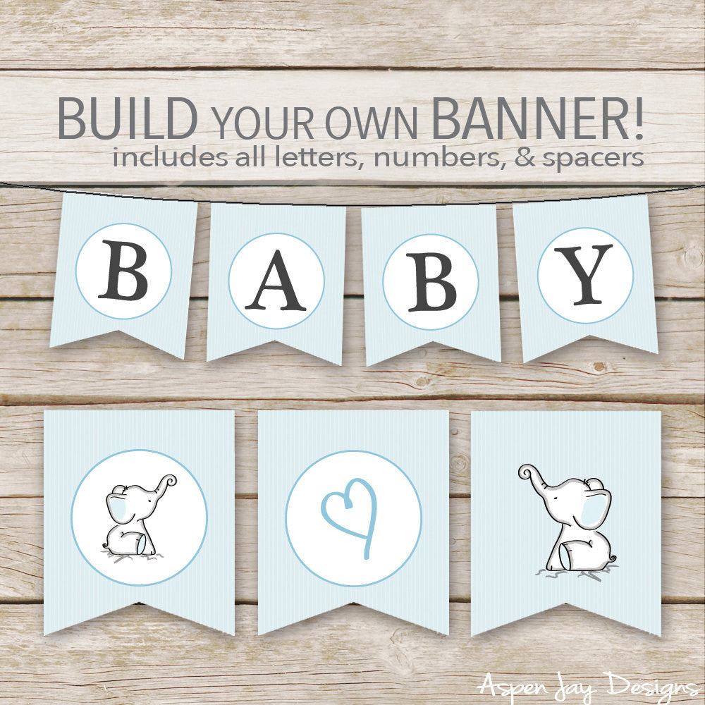 Blue Elephant Banner - ALL Letters & Numbers