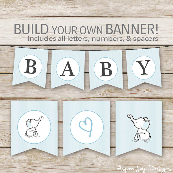 Blue Elephant Banner - ALL Letters & Numbers