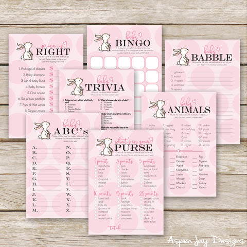 Pink Bunny Baby 7 Shower Games Package