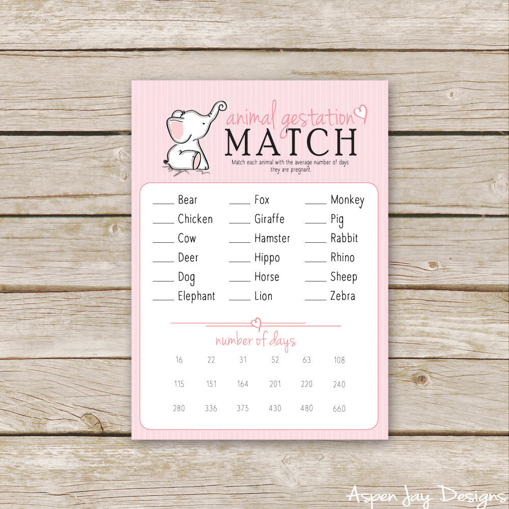 Pink Elephant Animal Gestation Match