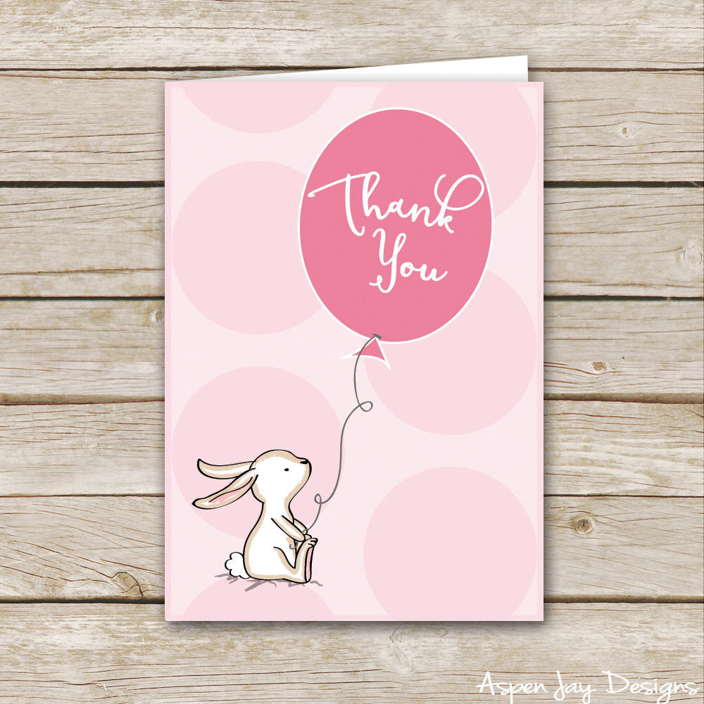 Pink Bunny Thank You Cards