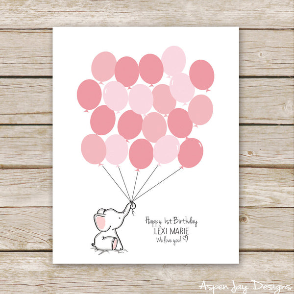 Pink Elephant Balloon Guest Book