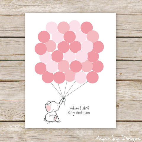 Pink Elephant Balloon Guest Book