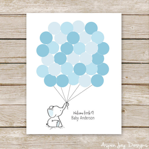 Blue Elephant Balloon Guest Book