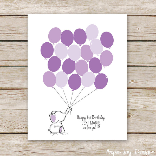 Purple Elephant Balloon Guest Book