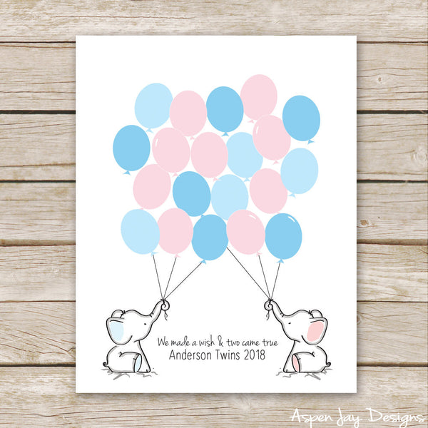TWIN Blue & Pink Elephant Guest Book