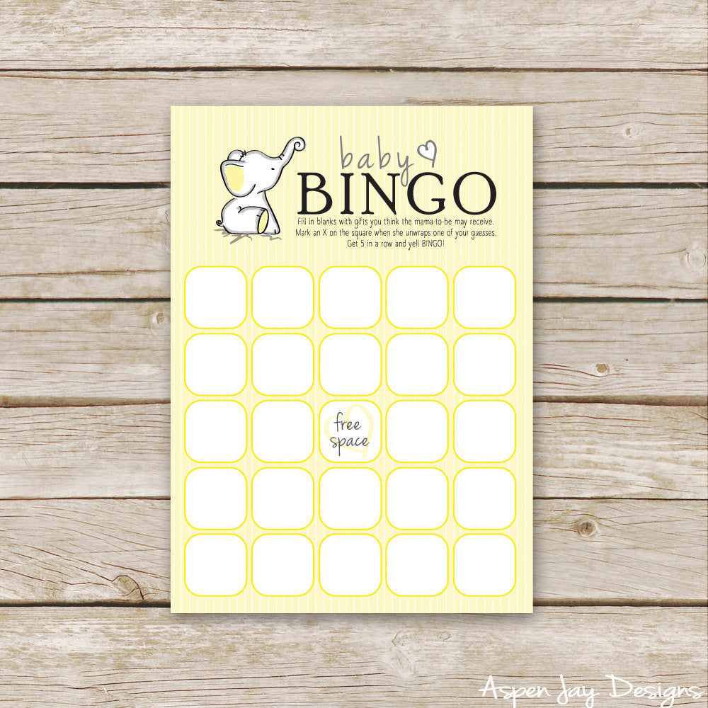Yellow Elephant Baby Bingo