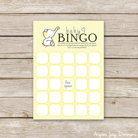 Yellow Elephant Baby Bingo