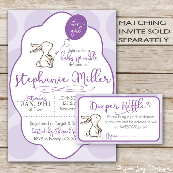 Purple Bunny Diaper Raffle Tickets & Sign