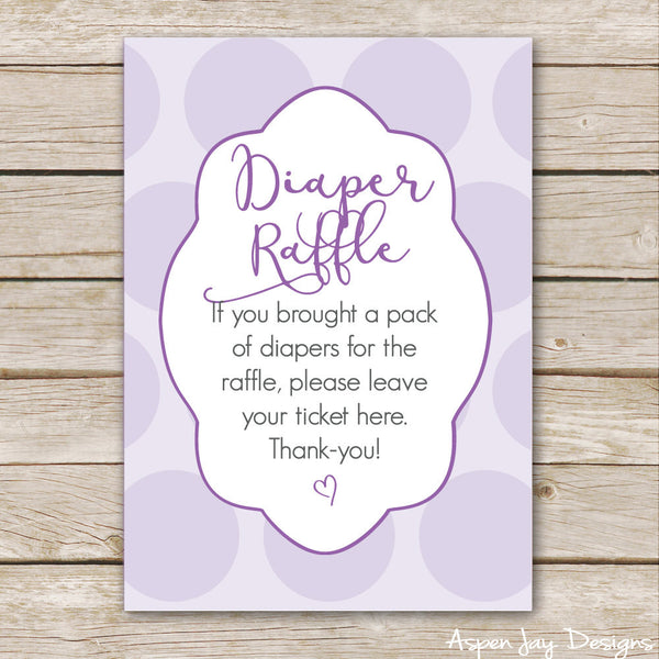 Purple Bunny Diaper Raffle Tickets & Sign