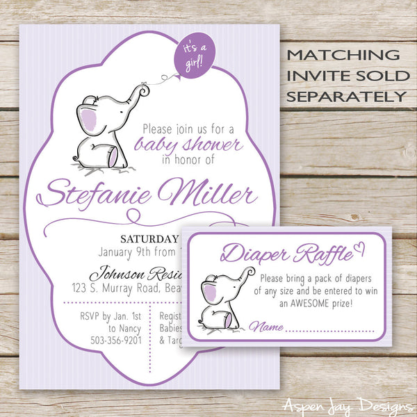 Purple Elephant Diaper Raffle Tickets & Sign