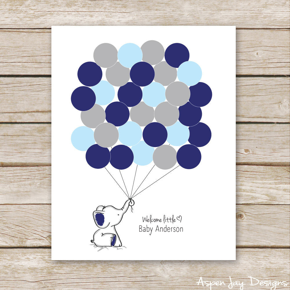 Navy Elephant Balloon Guest Book
