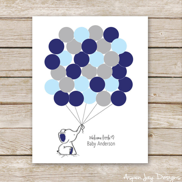 Navy Elephant Balloon Guest Book