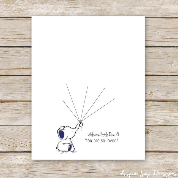 Navy Elephant Balloon Guest Book