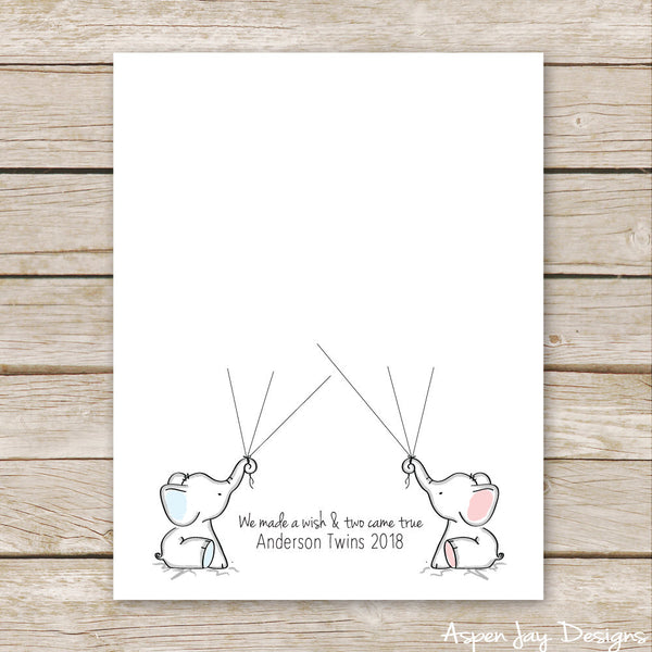 TWIN Blue & Pink Elephant Guest Book