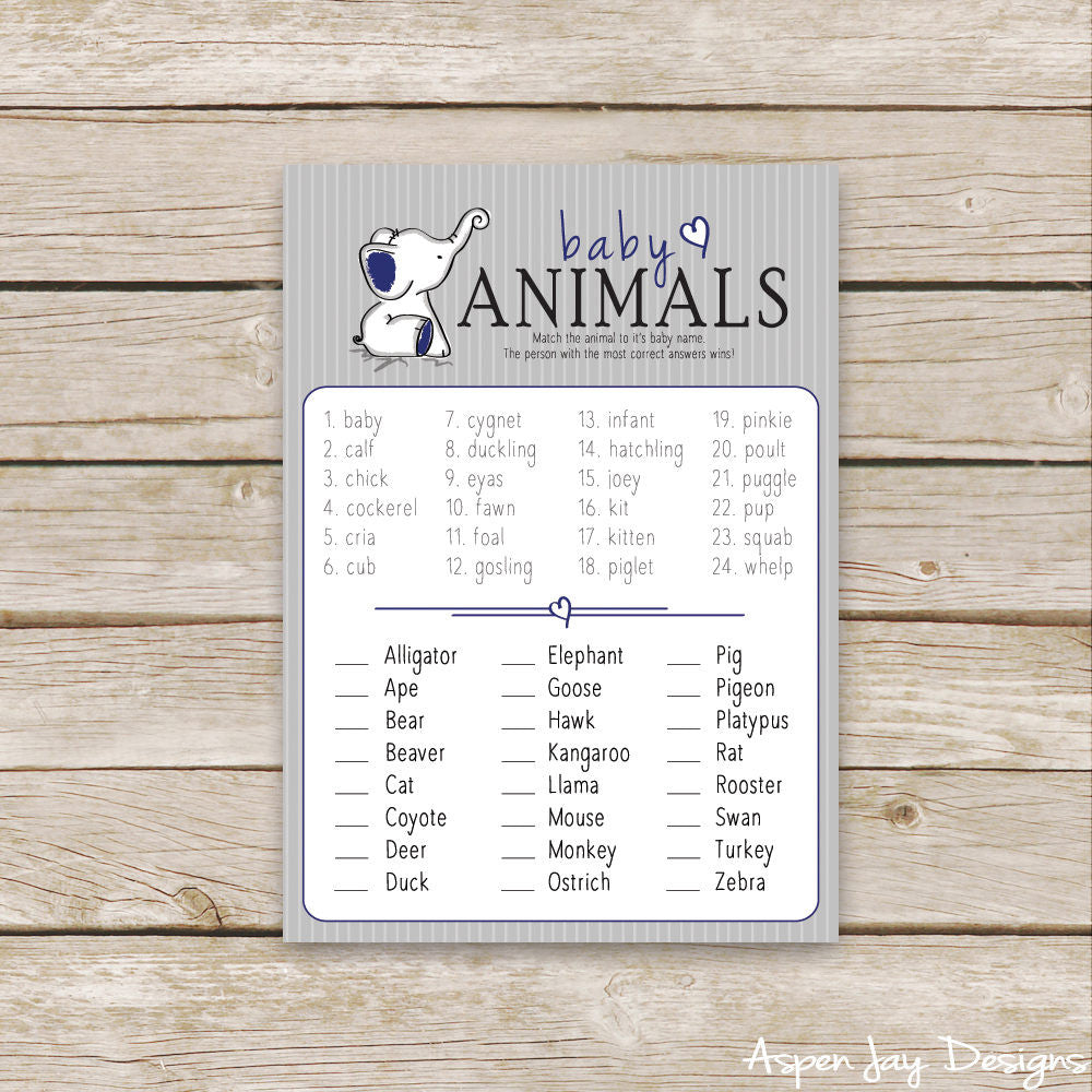 Navy Elephant Baby Animal Names