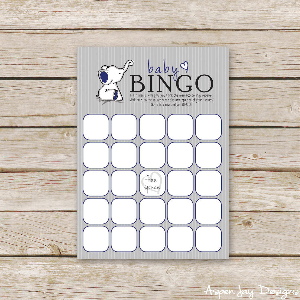 Navy Elephant Baby Bingo