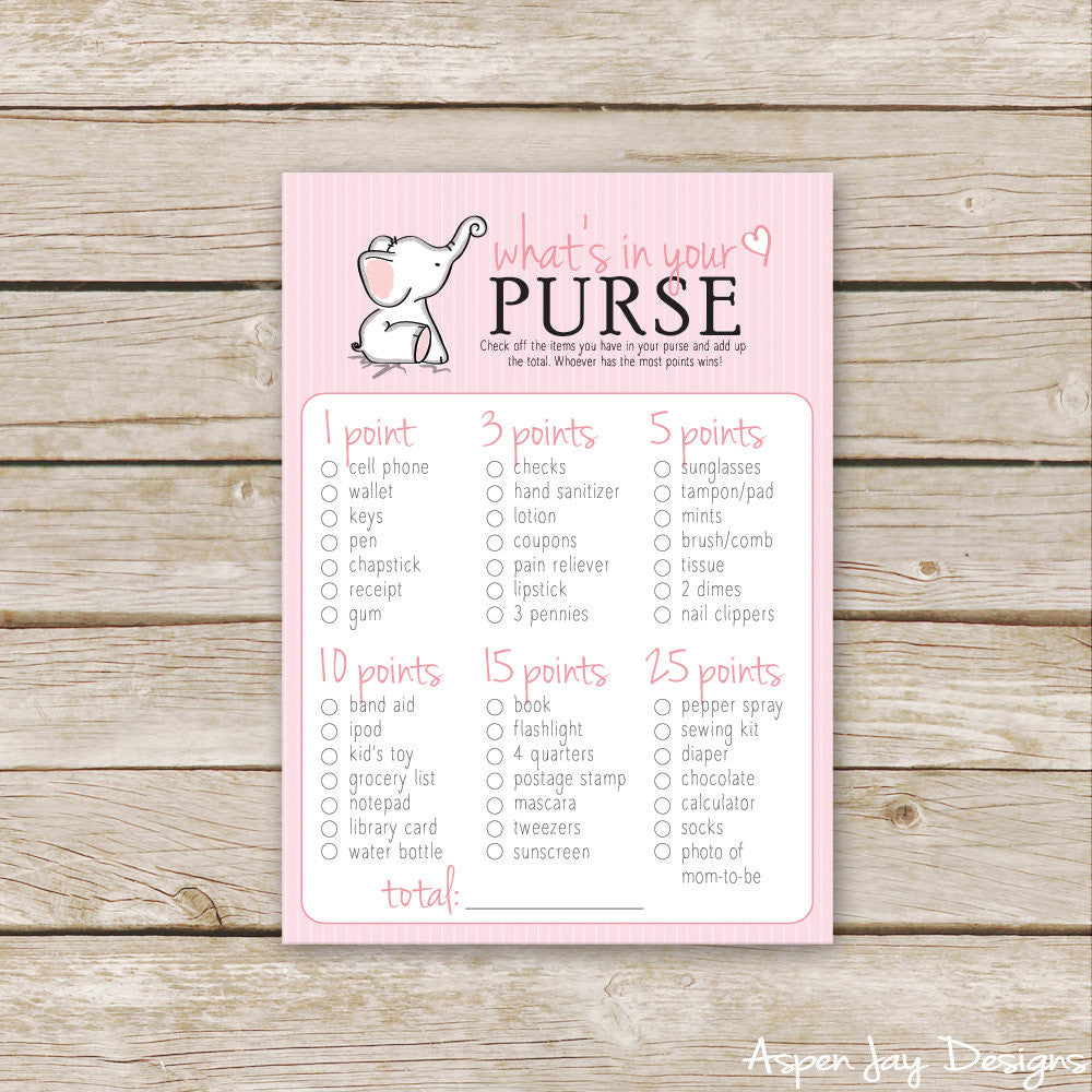 Pink Elephant What's in your Purse