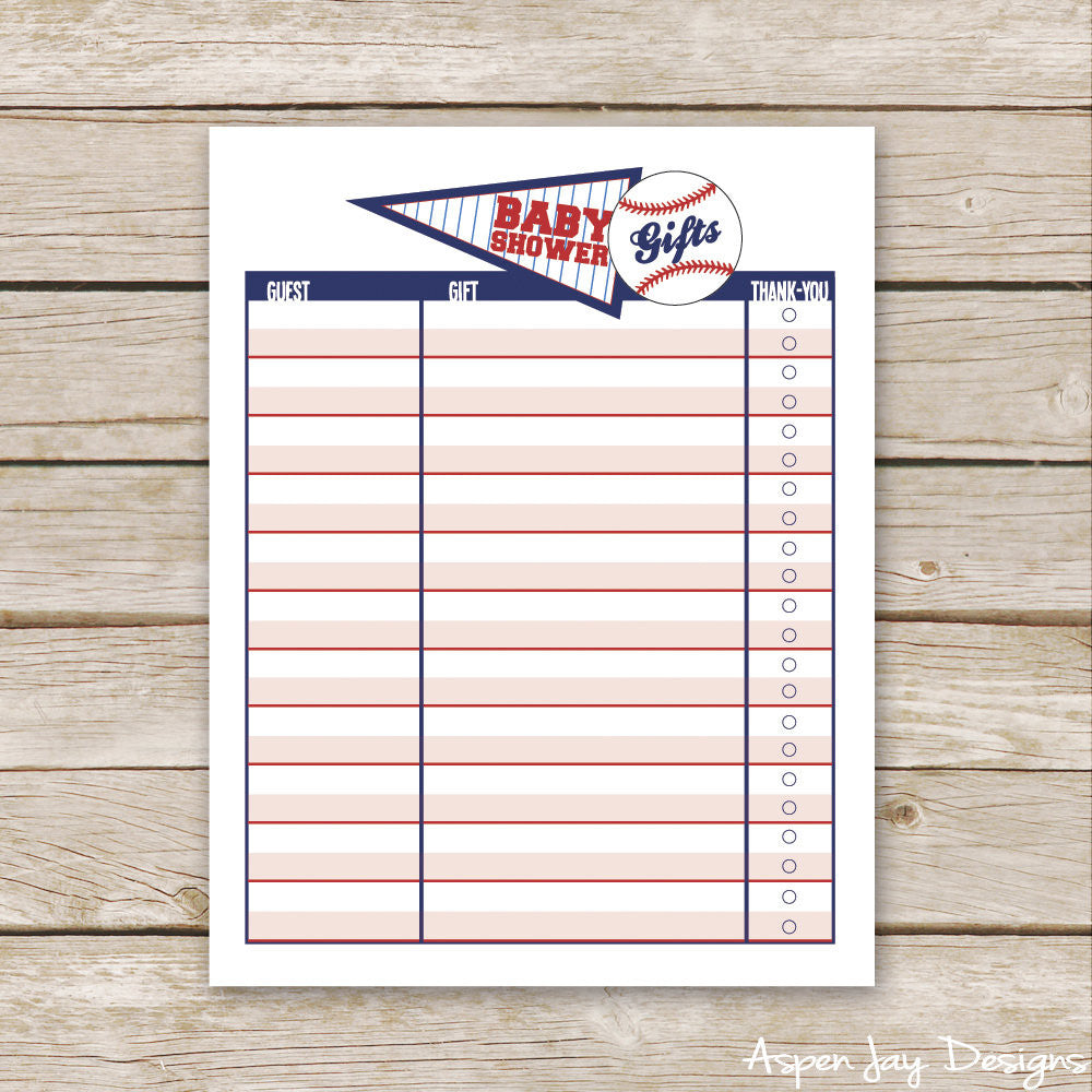 Baseball Baby Shower Gift List