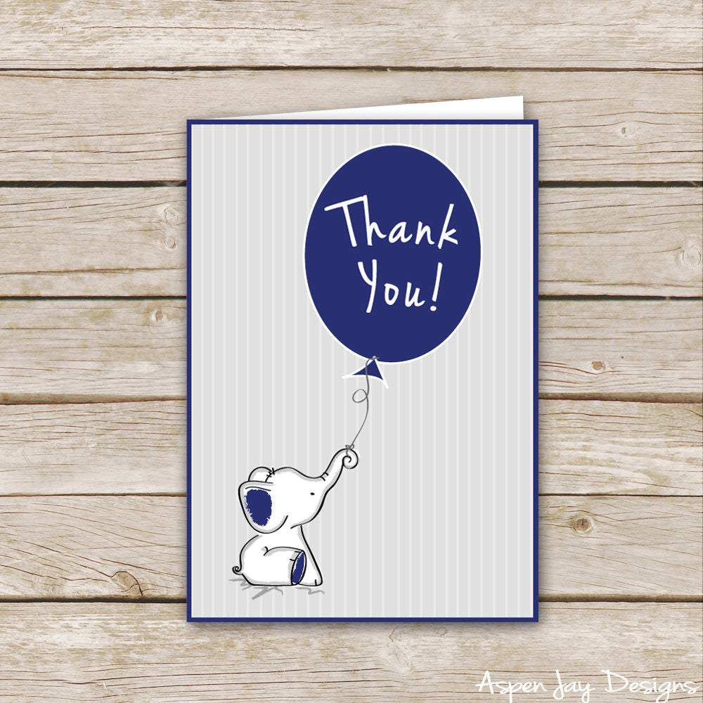 Navy Elephant Thank You Cards