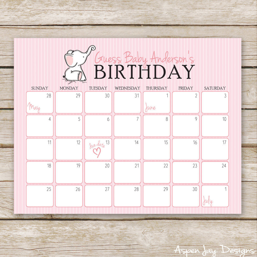 Pink Elephant Baby Predictions Calendar