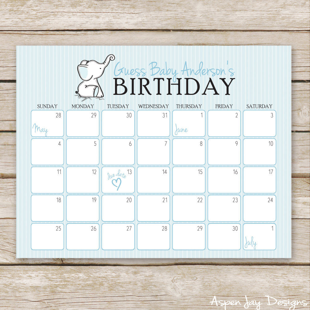Blue Elephant Baby Predictions Calendar