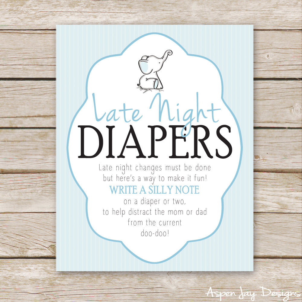 Blue Elephant Late Night Diapers Sign